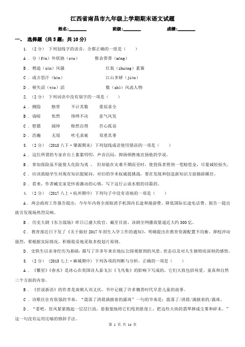 江西省南昌市九年级上学期期末语文试题