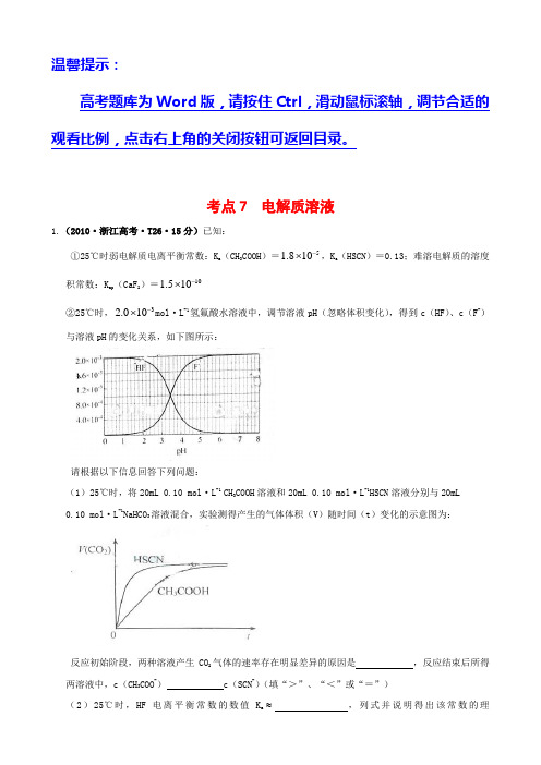 2010高考试题分类--电解质溶液