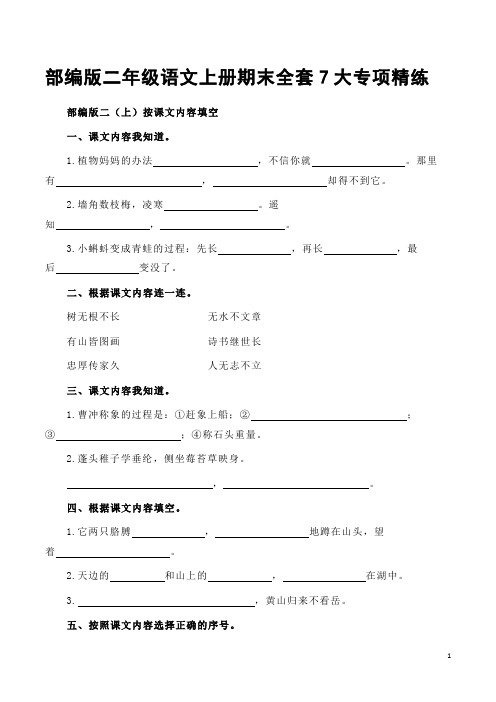部编版二年级语文上册期末全套7大专项精练