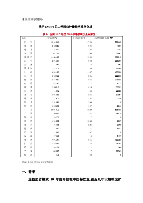 计量经济学案例-基于Eviews的二元回归计量经济模型分析