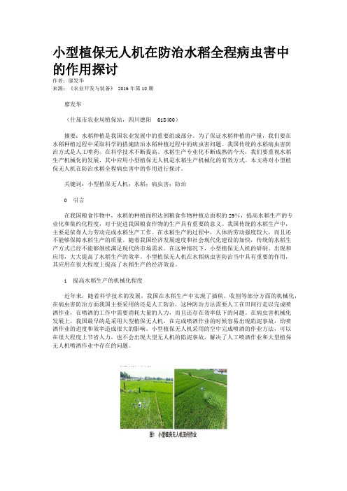 小型植保无人机在防治水稻全程病虫害中的作用探讨 