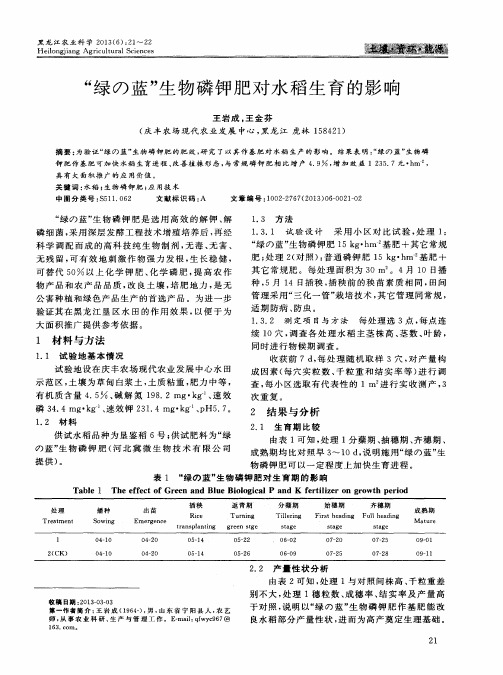 “绿の蓝”生物磷钾肥对水稻生育的影响