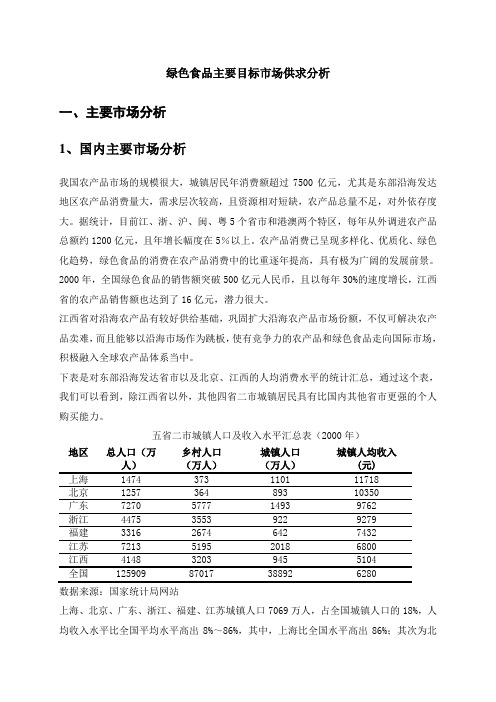 绿色食品主要目标市场供求分析.