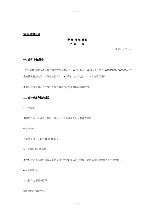 会计报表附注范本
