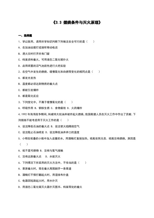 粤教版化学九年级上册《3.3 燃烧条件与灭火原理》