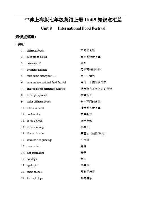 牛津上海版七年级英语上册Unit9知识点汇总