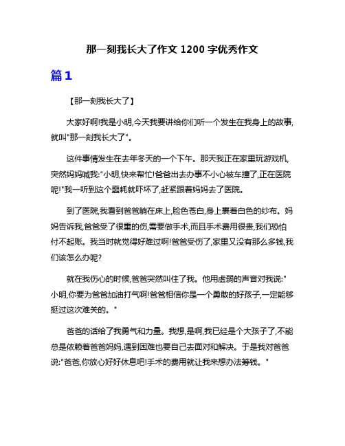 那一刻我长大了作文1200字优秀作文