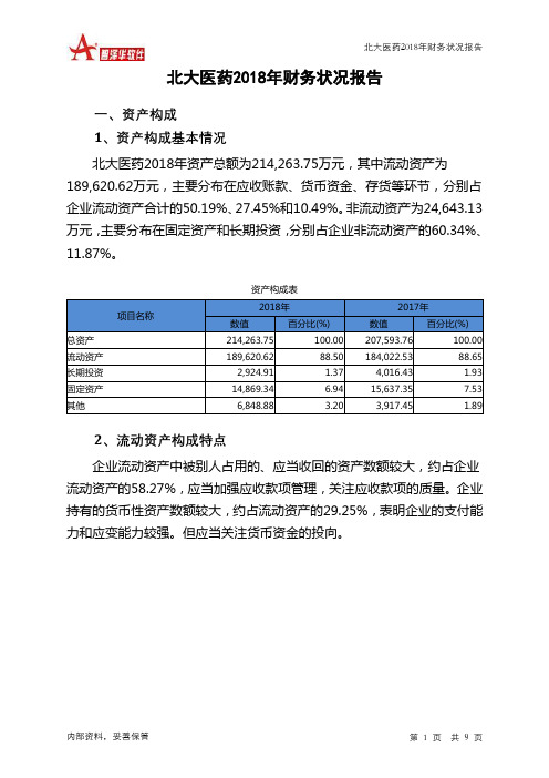 北大医药2018年财务状况报告-智泽华