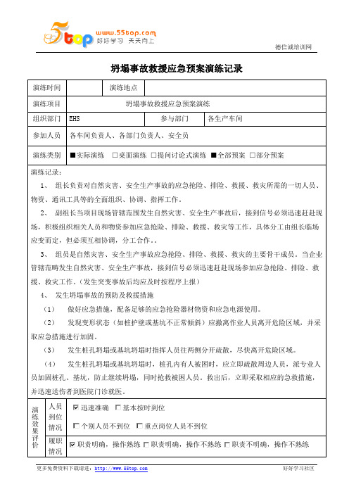 坍塌事故应急预案演练记录及效果评价表