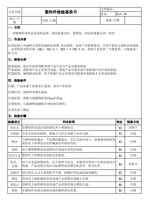 塑料件检验基准书