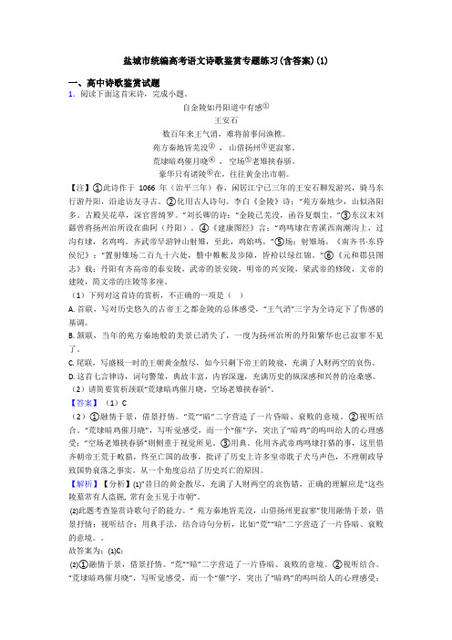 盐城市统编高考语文诗歌鉴赏专题练习(含答案)(1)