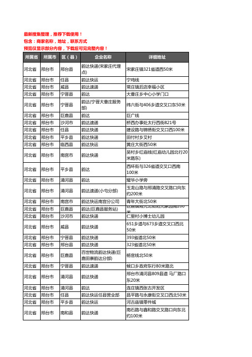 新版河北省邢台市韵达快递企业公司商家户名录单联系方式地址大全85家