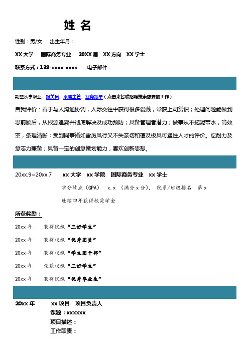 国际商务专业自我简介自我鉴定 个人简历 