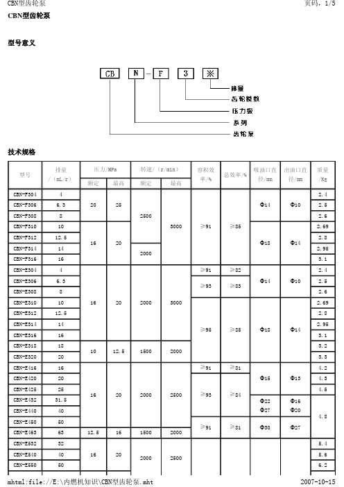 CBN型齿轮泵结构和参数