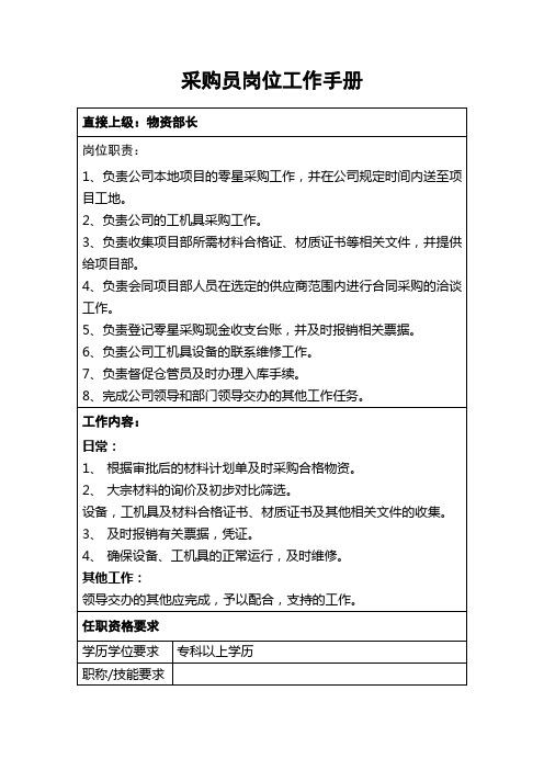 采购员岗位职责工作手册