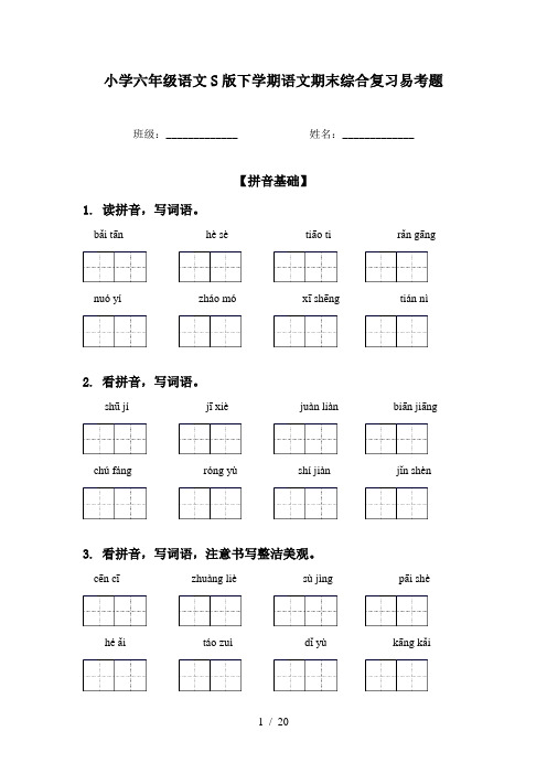 小学六年级语文S版下学期语文期末综合复习易考题