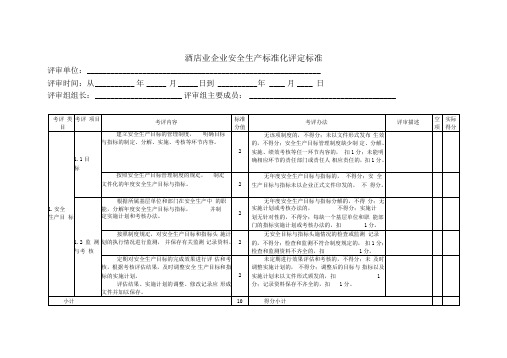 酒店业企业安全生产标准化评定标准