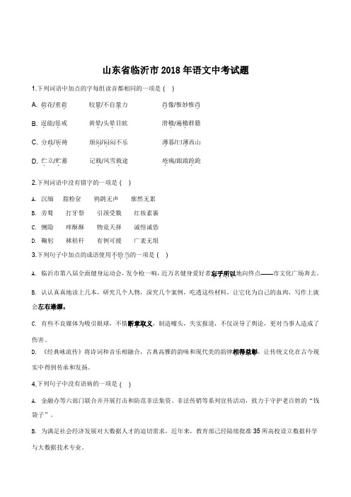 精品解析：山东省临沂市2018年中考语文试题(原卷版)