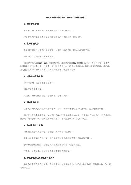 211大学分档分析-财经大学排名分析