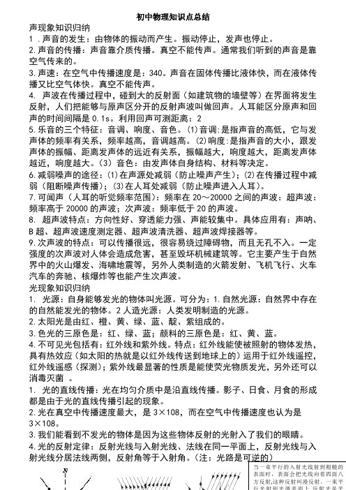人教版初中物理知识点总结