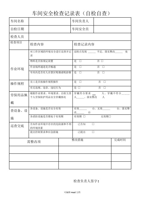 车间安全检查记录表完整版本