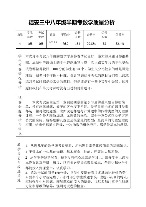 八年级月考数学质量分析