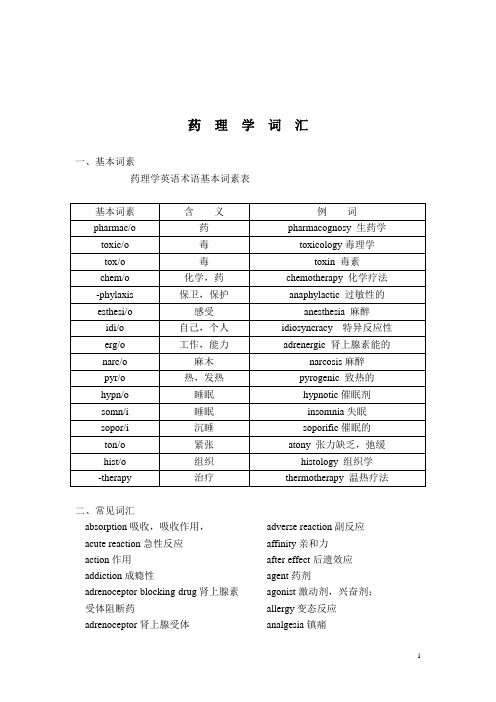 药理学词汇