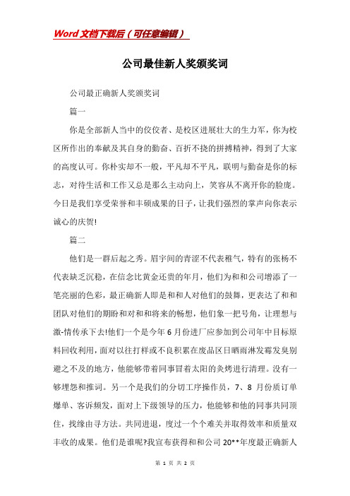 公司最佳新人奖颁奖词