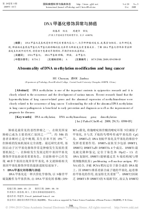 DNA甲基化修饰异常与肺癌
