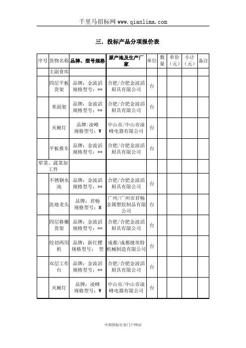 人民法院采购机关食堂后厨设备项目招投标书范本