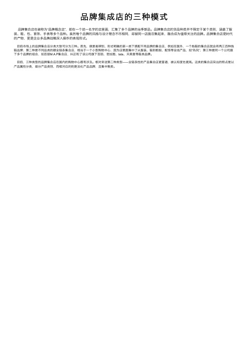 品牌集成店的三种模式