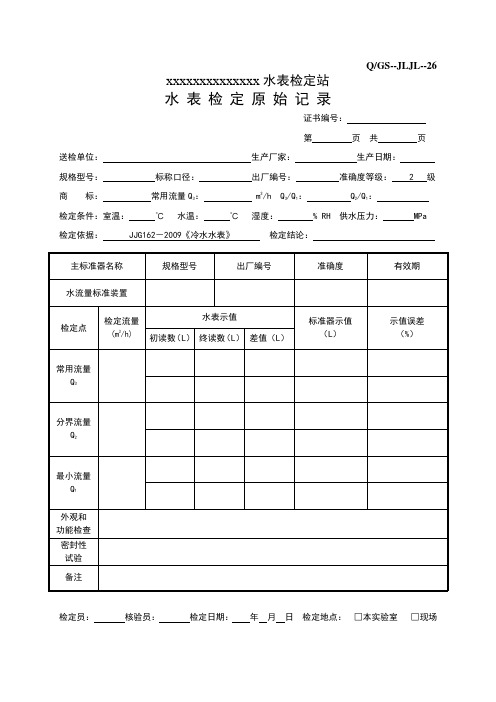 公司水表检定原始记录