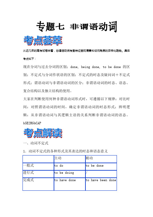 【最新】2018届高考英语语法精品教案：专题七 非谓语动词