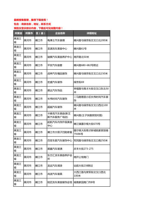 新版黑龙江省黑河市嫩江市汽车装饰企业公司商家户名录单联系方式地址大全34家