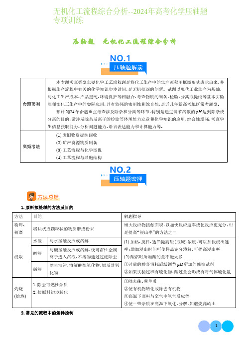 无机化工流程综合分析--2024年高考化学压轴题专项训练含答案