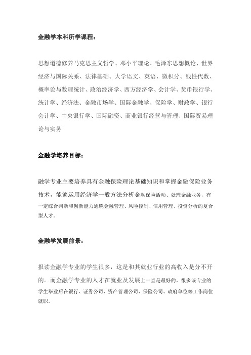 金融学本科专业简介