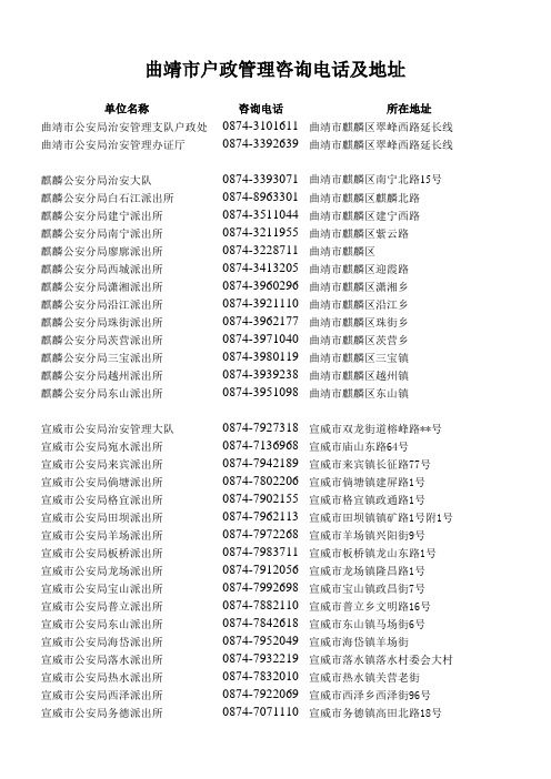 03曲靖市户政受理点咨询电话及地址