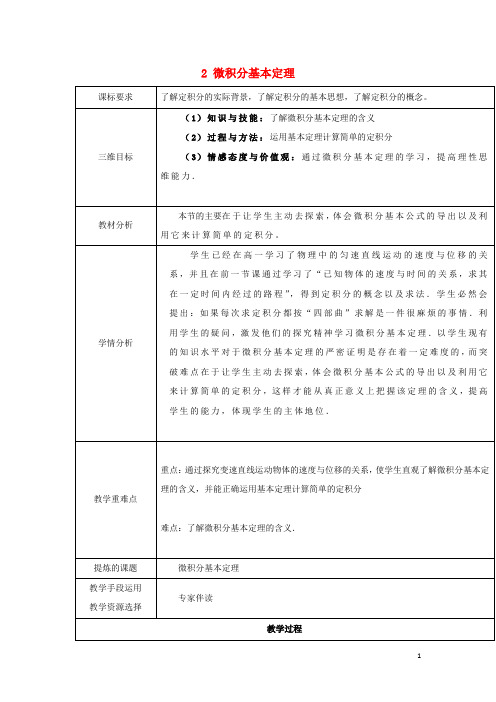 高中数学第四章定积分4.2.1微积分基本定理教案北师大版选修2_2