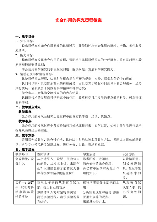 高一生物  4.2《光合作用的探究历程》教案(苏教版必修1)