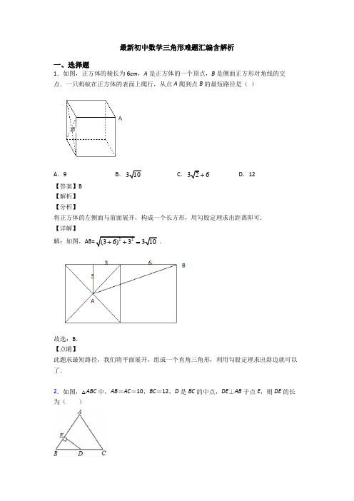最新初中数学三角形难题汇编含解析