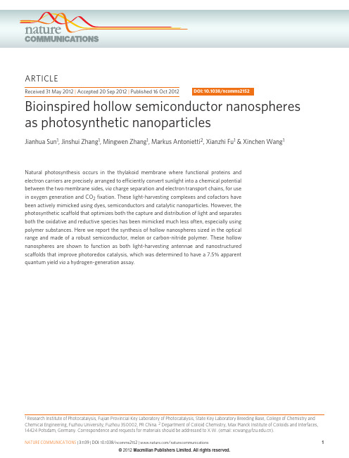 ncomms2152Bioinspired hollow semiconductor nanospheres as photosynthetic nanoparticles