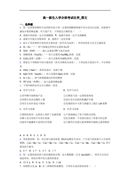 高一新生入学分班考试化学_图文