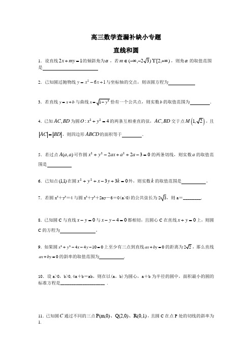 高三数学查漏补缺小专题