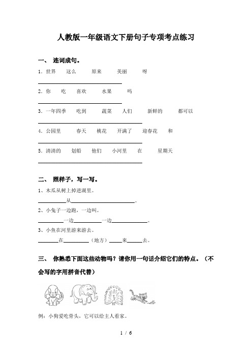 人教版一年级语文下册句子专项考点练习