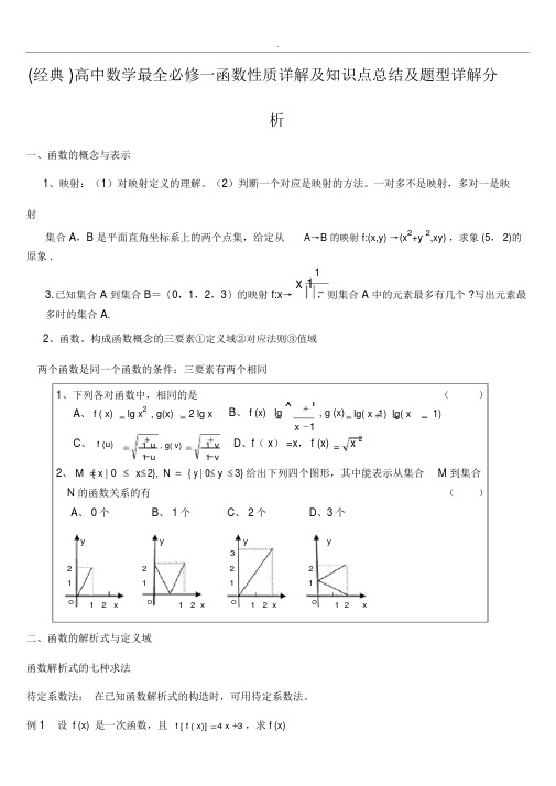 高中数学最全必修一函数性质详解与知识点总结与题型详解