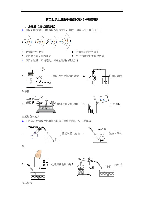 初三初三化学上册期中模拟试题(含标准答案)