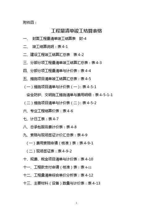 工程量清单竣工结算表格