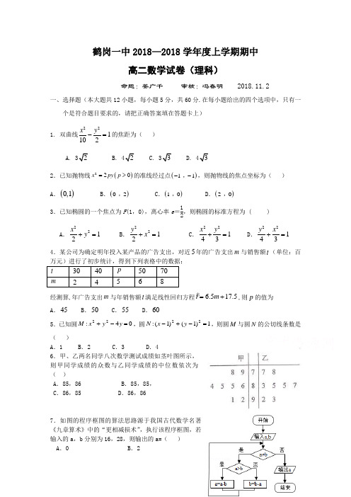 最新-黑龙江省鹤岗一中2018学年高二上学期期中考试试