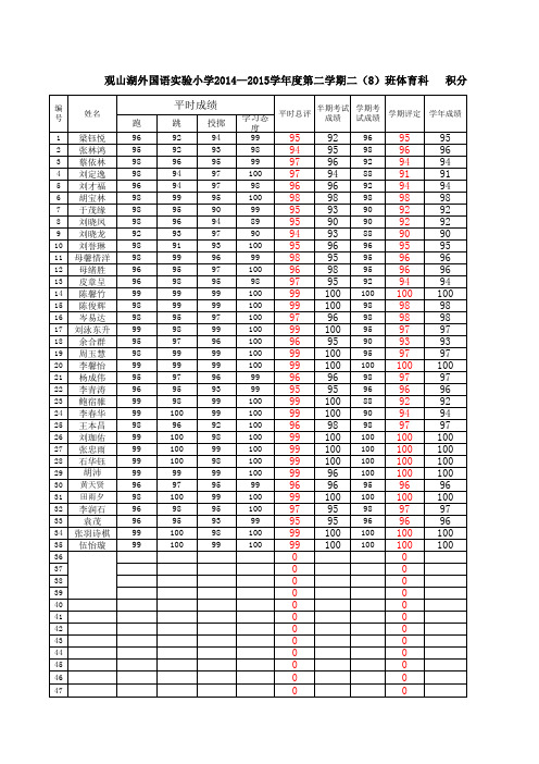 二年级八班体育记分册