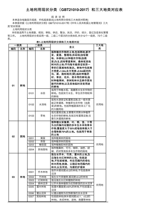 土地利用现状分类（GBT21010-2017）和三大地类对应表